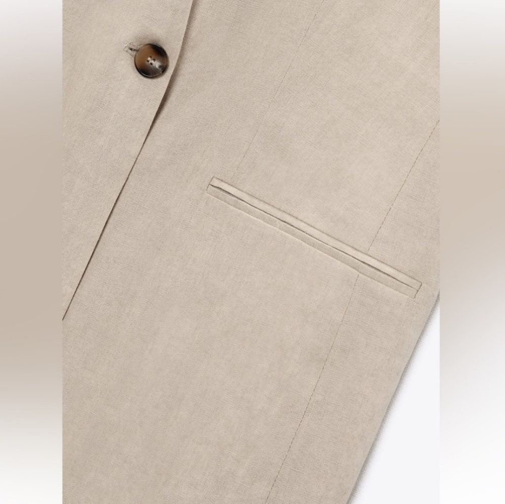 Zara 100% LINEN VEST LONG Beige Size S New - Picture 7 of 11